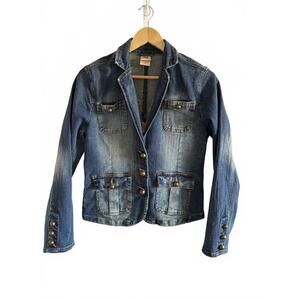 Faded Glory Denim Jacket Size 6 Floral Embroidered Studded